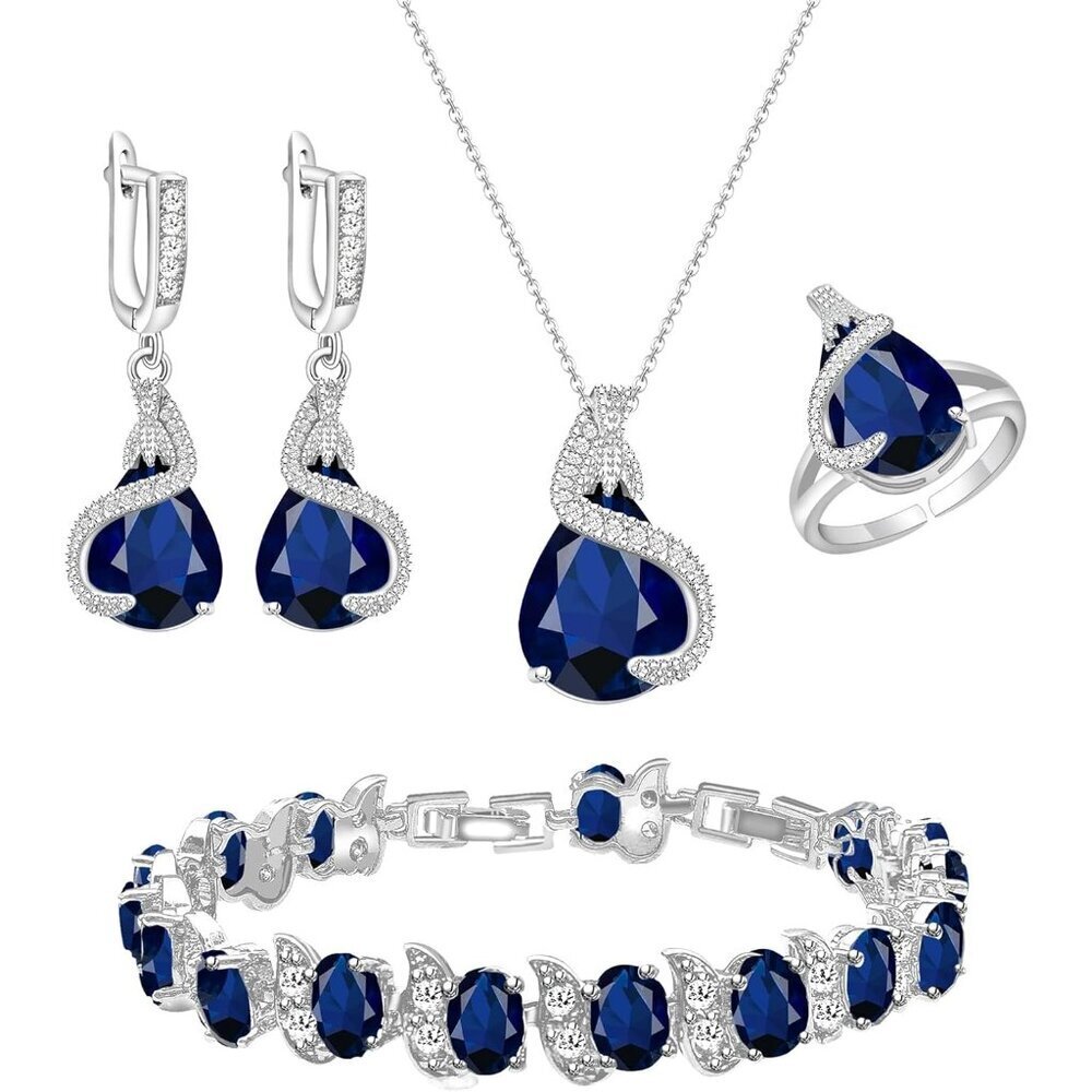 Jewelry Set Water Drop Cubic Zirconia Necklace Earrings Ring Bracelet Womens